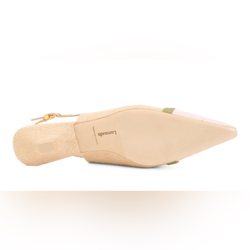 LARROUDÉ Franca Slingback Pumps – Beige Raffia w/ Pink Toe - Picture 3 of 6